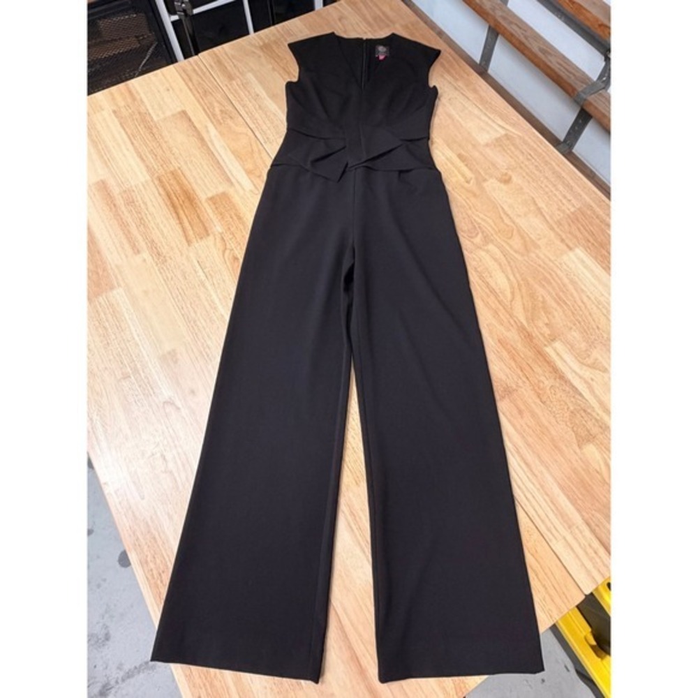 Vince Camuto Womens Black Sleeveless Wide Leg Jumpsuit V-Neck Bow Waist Size 2